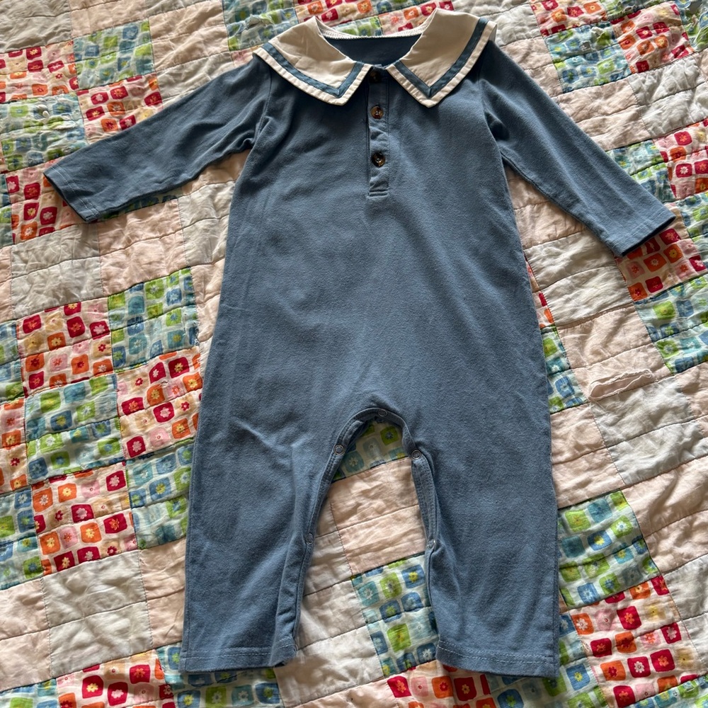 Classic Blue Sailor-Style One-Piece for Kids